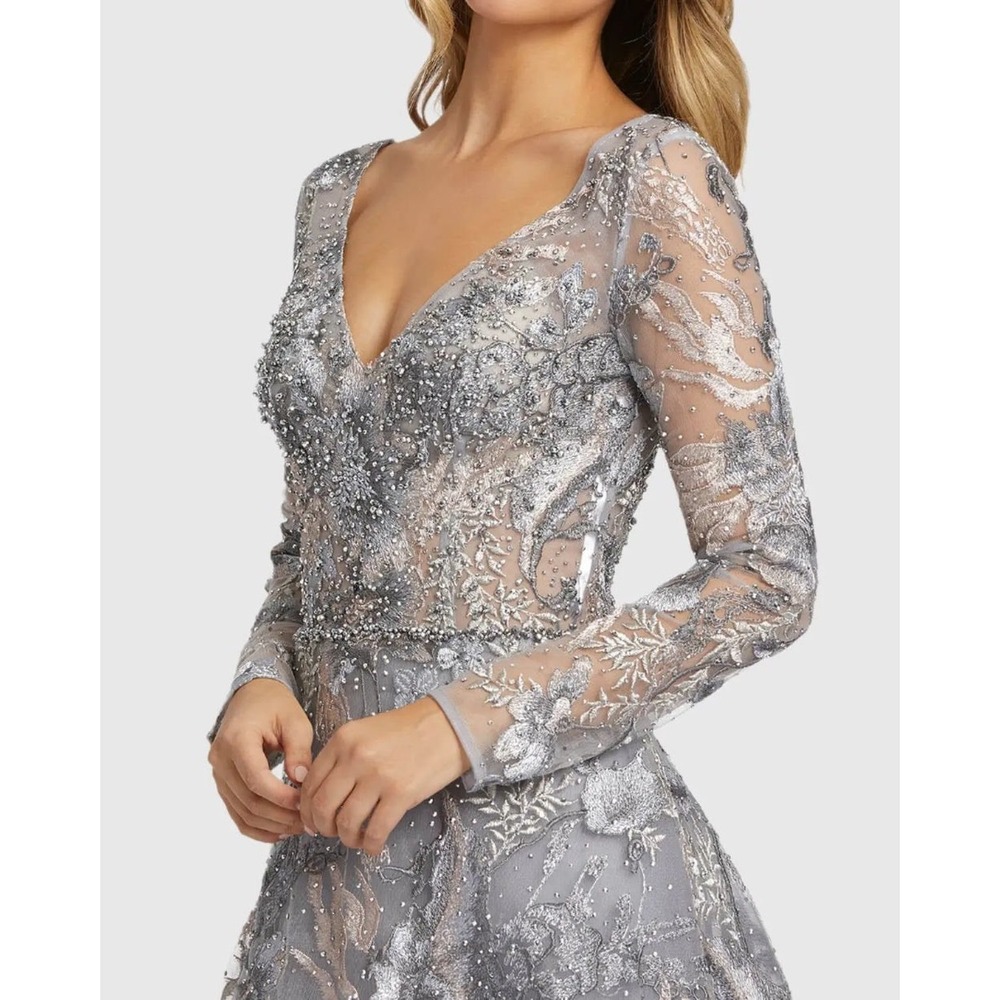 Mac Duggal NEW Gray Long Sleeve Beaded Applique Embroidered Gown $798 - Size 10‎ - Picture 6 of 14